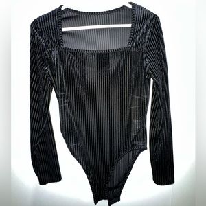 Black velvet striped bodysuit